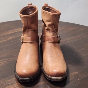 Lucky Brand Women's 6.5M Norton Brown Soft Leather Buckle Ankle Moto Biker Boots